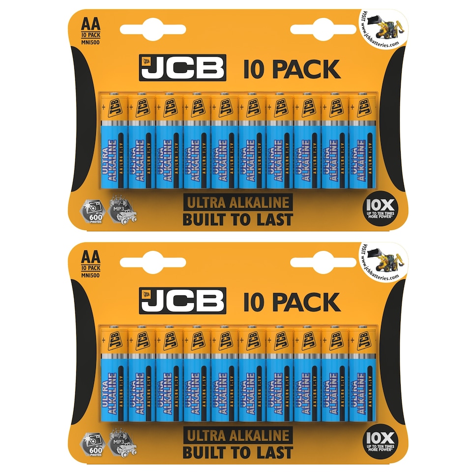 JCB AA Ultra Alkaline Batteries - Pack of 10 | Multi | AA | 8