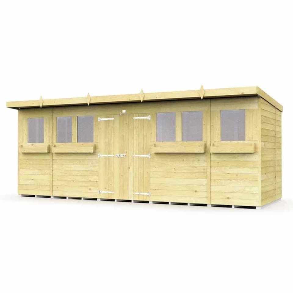 image 1 of 18 x 8 Feet Pent Summer Shed - Wood - L231 x W533 x H201 cm Brown
