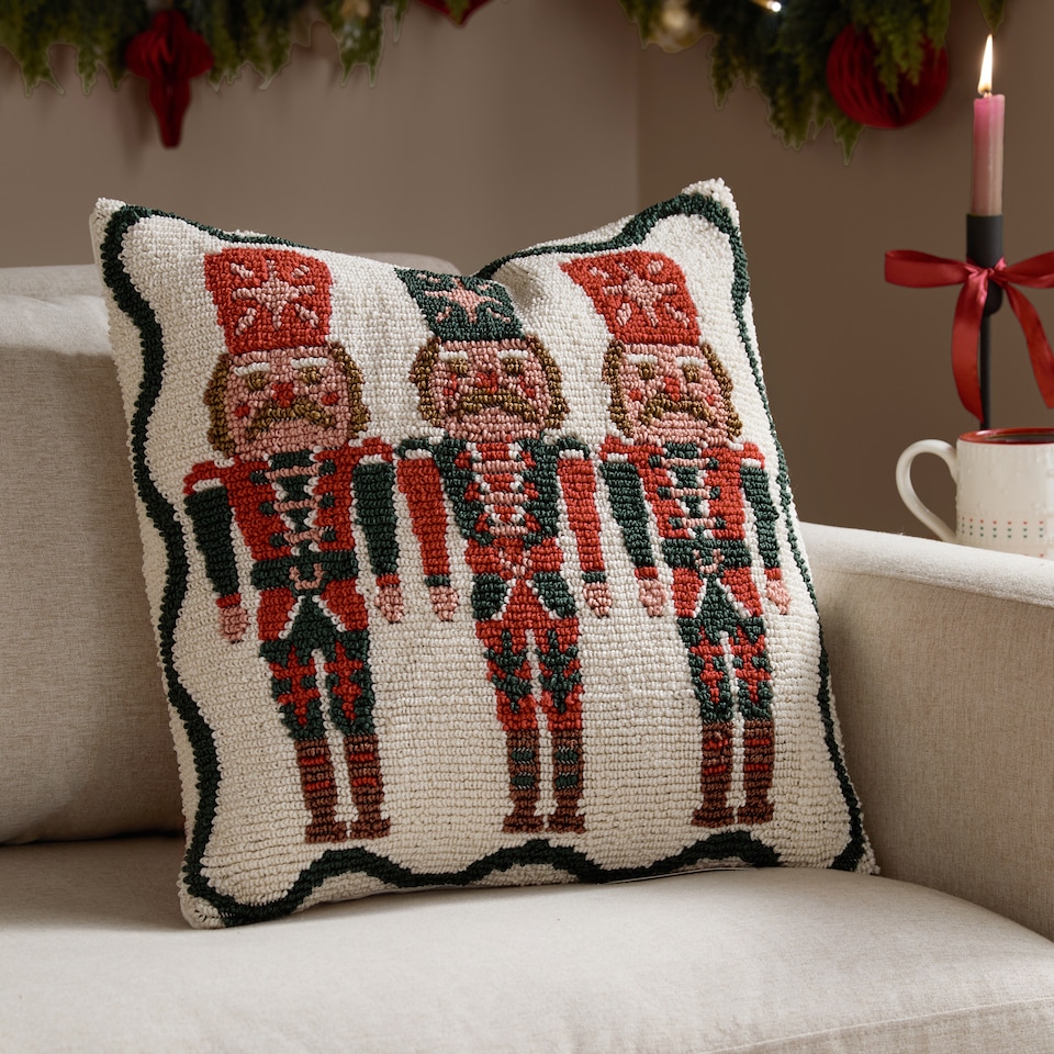 image 1 of Furn Nutcracker Trio Tufted Christmas Cushion