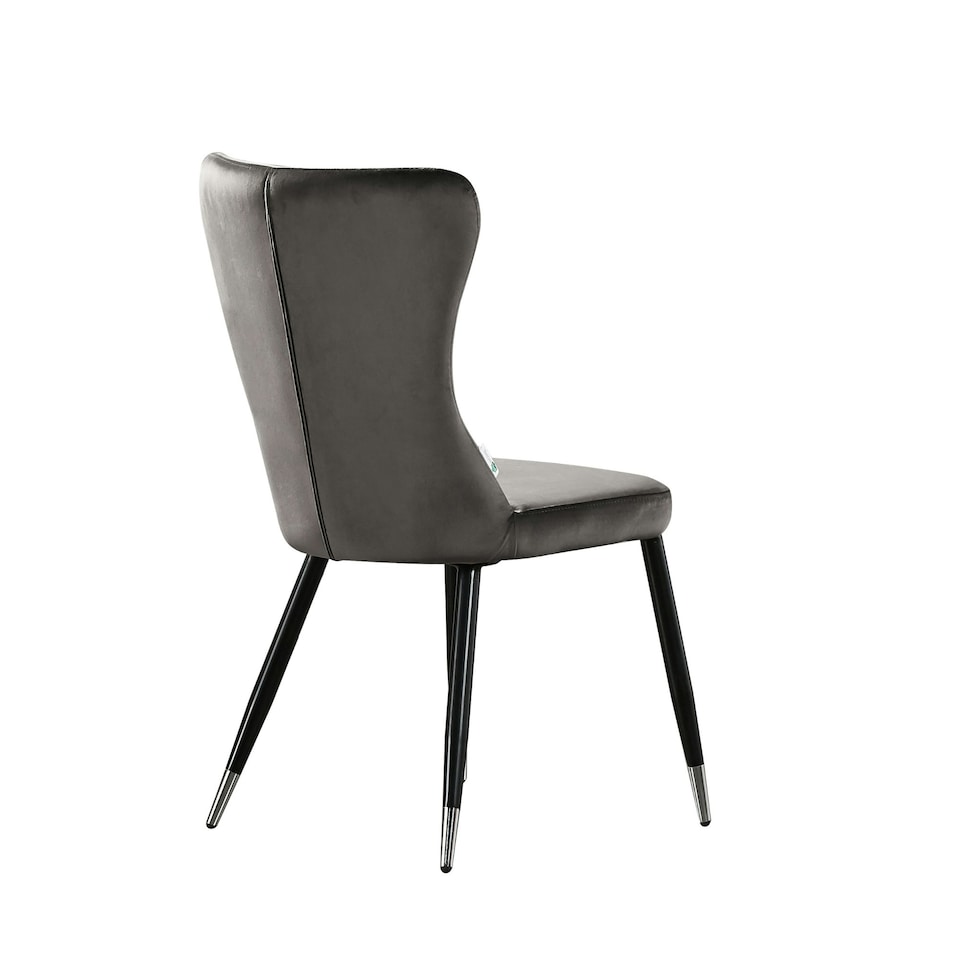 image 1 of Set of 2 New York Modern Velvet Dining Chairs with High Back, Black Metal Legs | Grey | Silver End Tips