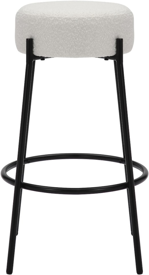 image 1 of Rotonda Bouclé Kitchen Bar Stools, Fixed Height Metal Legs With Footrest, Breakfast Bar Stool - White (66cm)