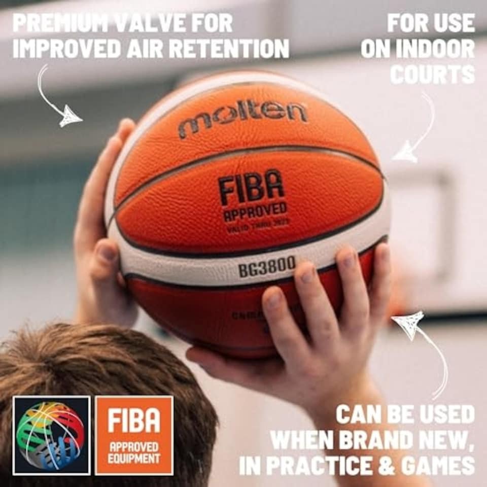 image 1 of Molten BG3800 Basketball, Indoor, FIBA Approved, Composite Leather, Size 6, Orange/Ivory, Suitable For Boys age 12, 13, 14 and Girls age 14 & Adult