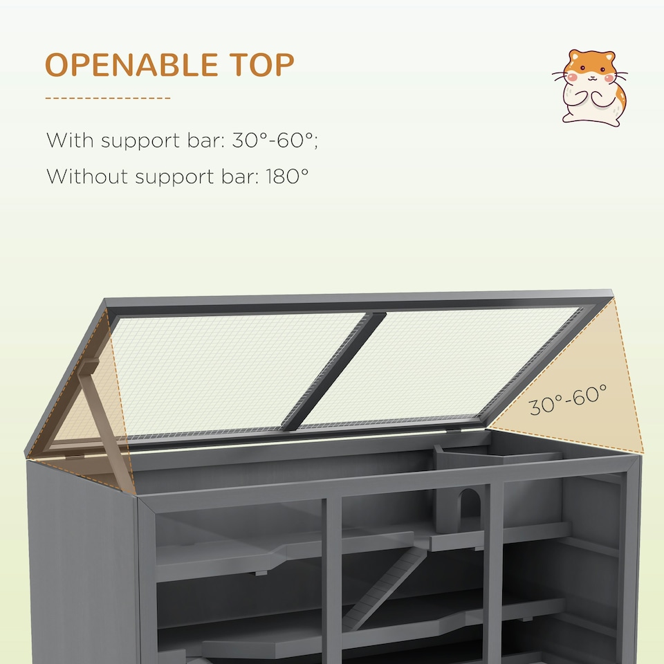 image 1 of PawHut Wooden Hamster Cage, Exercise Play House Pen with Tray, Openable Top