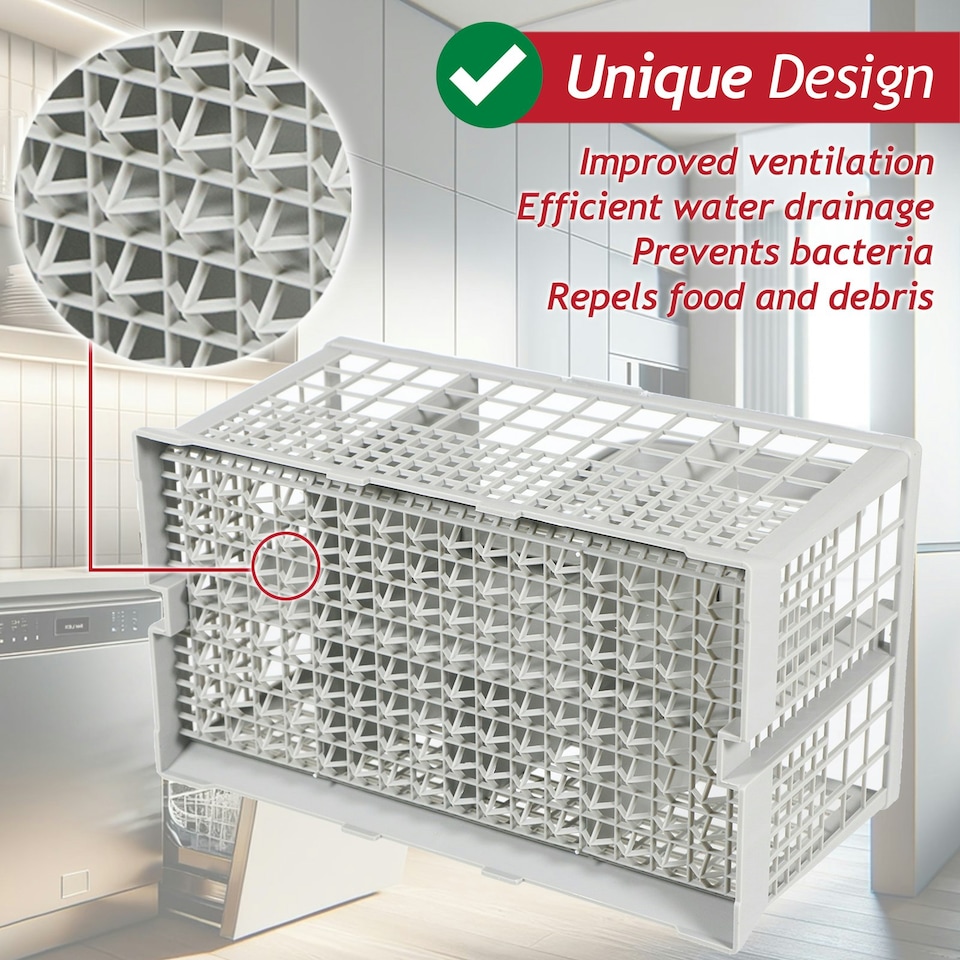 image 1 of SPARES2GO Cutlery Basket Caddy Cage for Bosch Dishwasher (Removable Handle, 240mm)