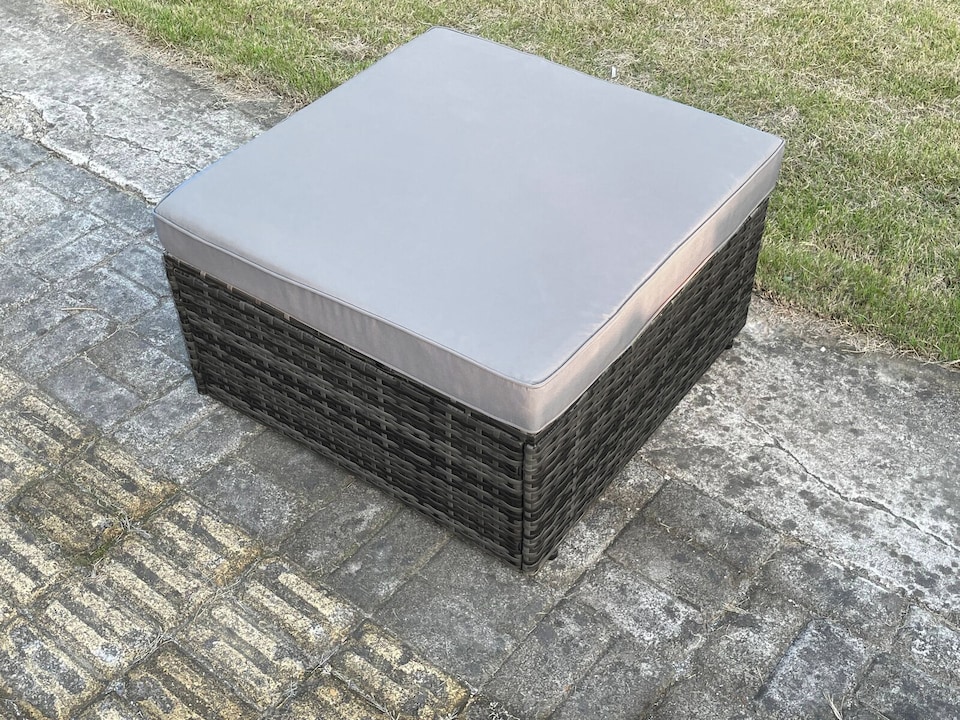 image 1 of Fimous Wicker Rattan Garden Furniture Sofa Set with Rectangular Coffee Table Double Seat Sofa Big Footstool 5 Seater Outdoor Rattan Set Dark Grey Mixed