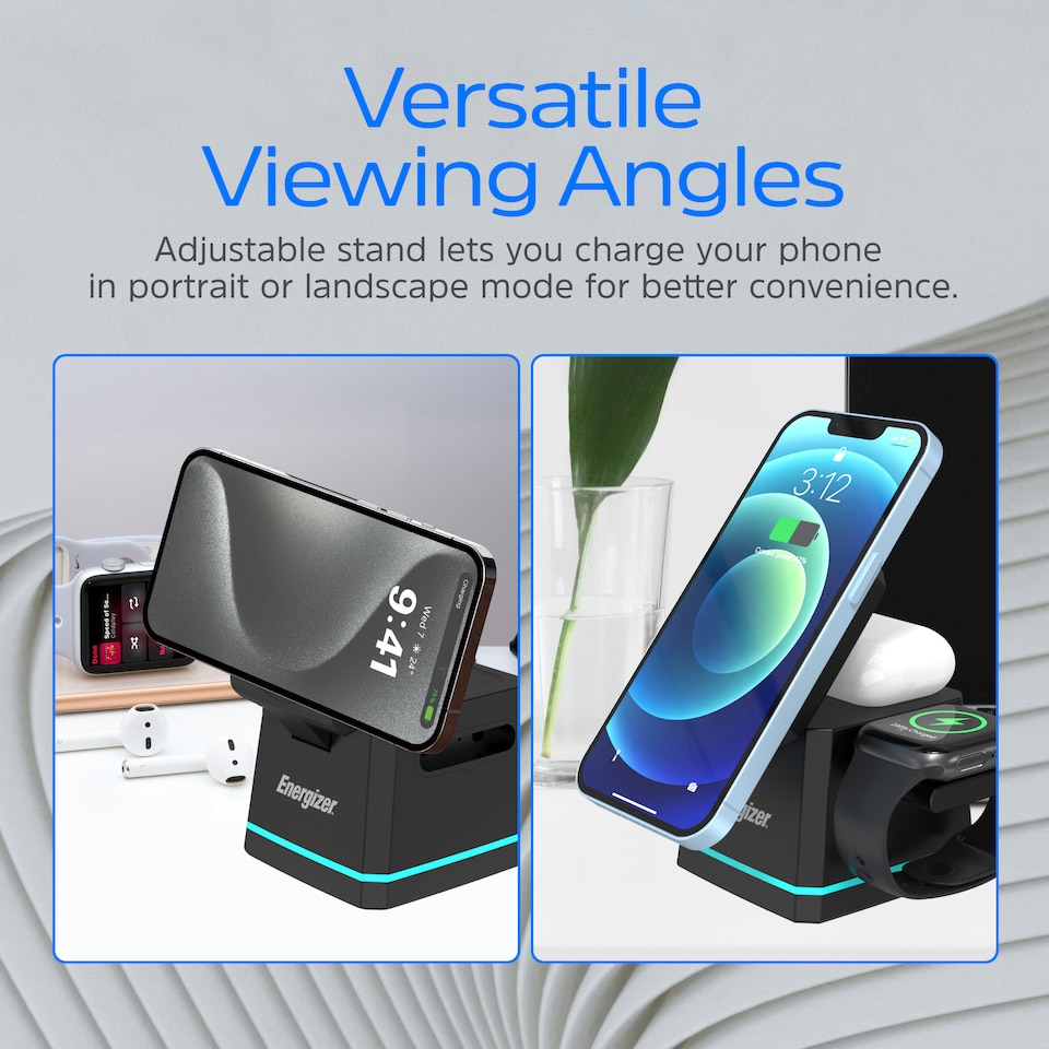 image 1 of Energizer WCP307 15W 3-in-1 QI Wireless Stand Black