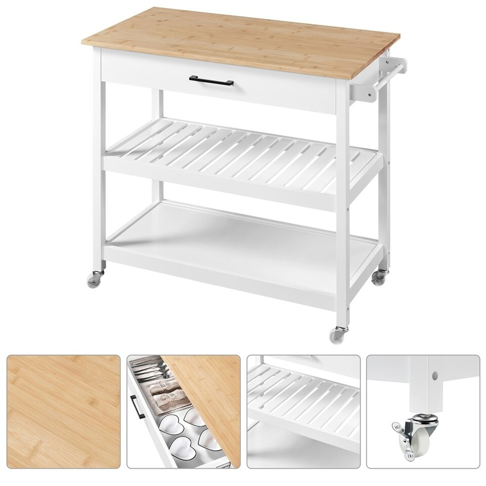 image 1 of Yaheetech Kitchen Island Cart on Wheels White