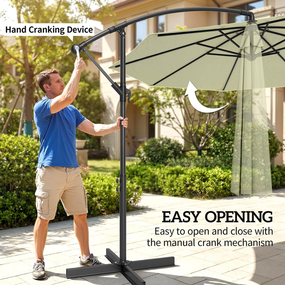 image 1 of Outsunny 3(m) Banana Parasol Cantilever Umbrella Garden | Cream | Beige | 3 m diameter