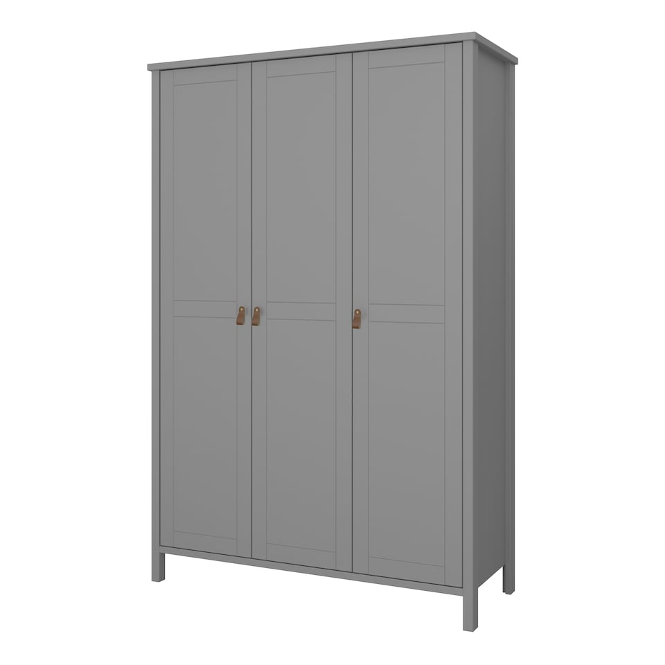 image 1 of Tromso 3 Doors Wardrobe Folkestone Grey with Leather Handles