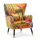image 5 of Fabric Gold Patchwork Victoria Accent Wingback Chair with Footstool