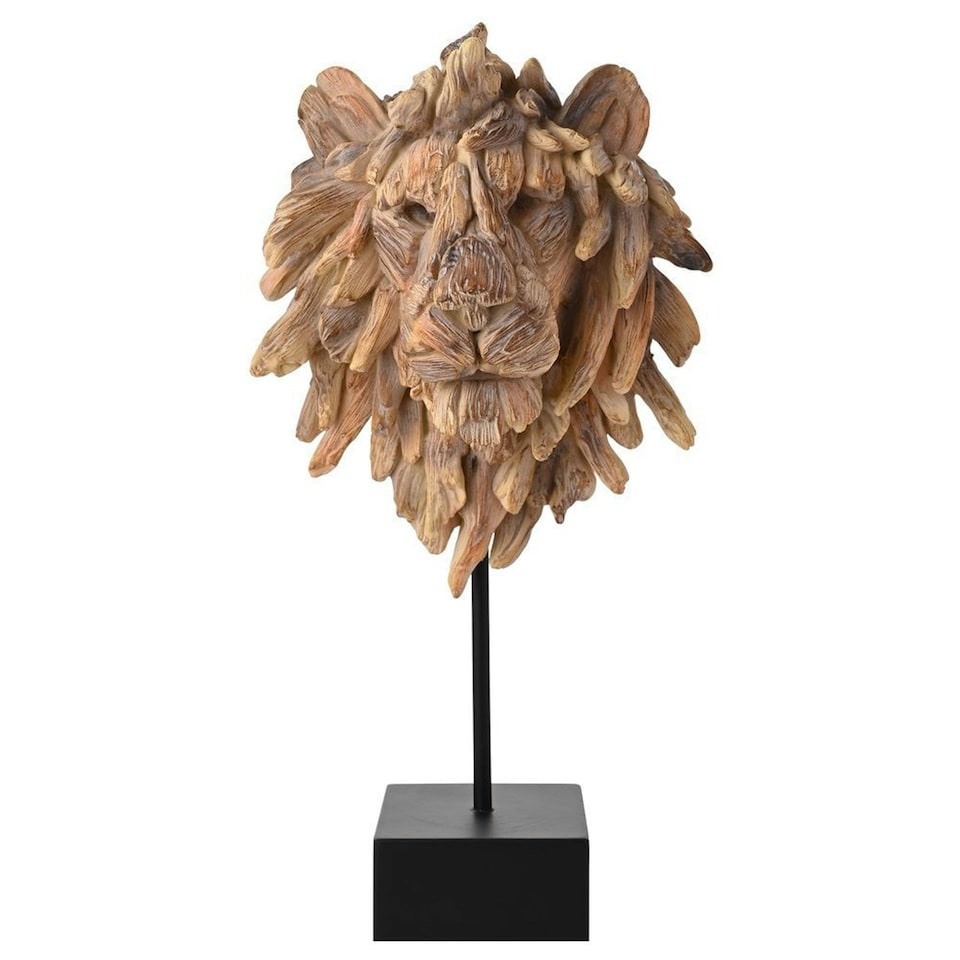 image 1 of Naturecraft Resin Driftwood Collection Lion Head on a Stand Brown
