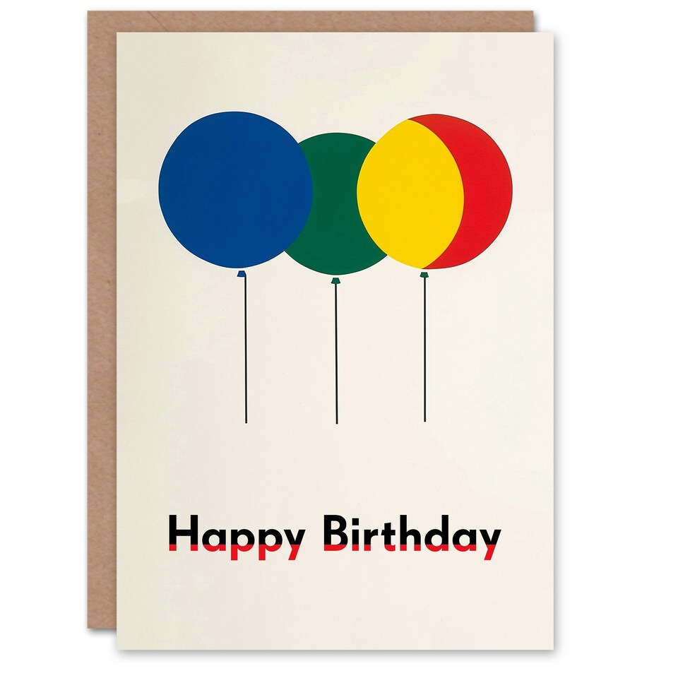 image 1 of Three Retro Simple Balloons Primary Colours Birthday Card