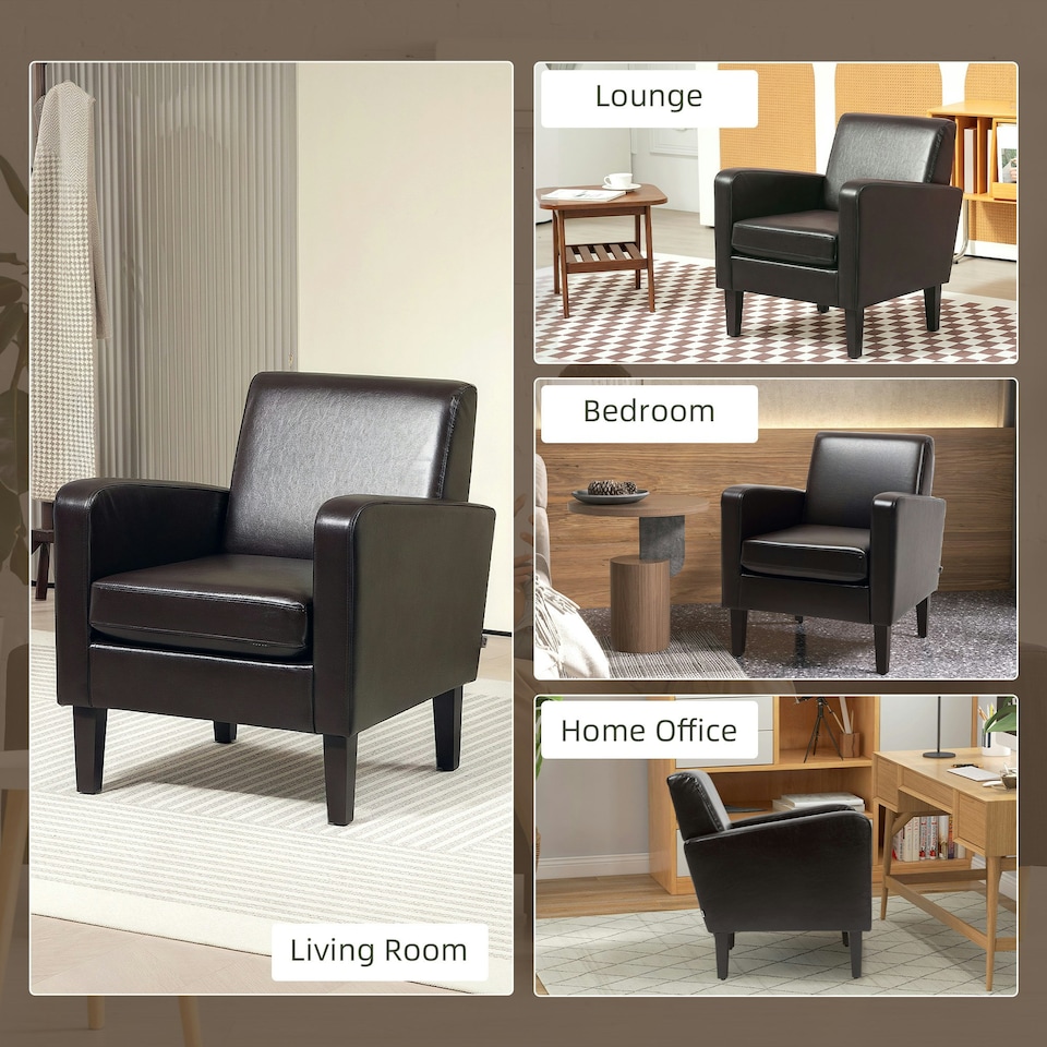image 1 of HOMCOM Armchair Accent Chair with Eucalyptus Wood Legs for Bedroom Brown