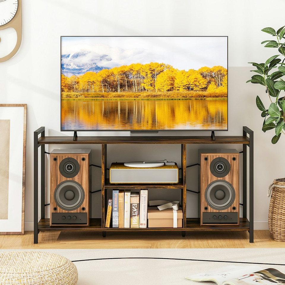 image 1 of COSTWAY TV Stand for 55 Inches Entertainment Center Brown Brown
