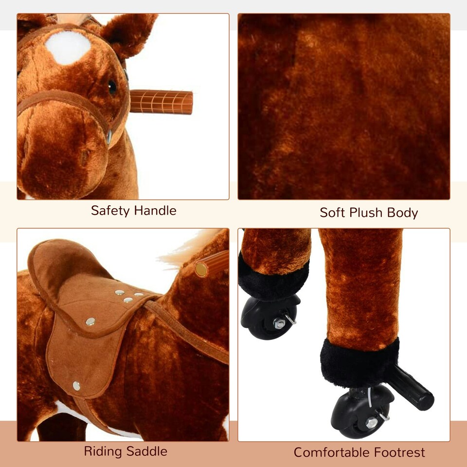 image 1 of HOMCOM Kids Walking Ride on Horse Toy Plush Walk Pony with Wheels Sound
