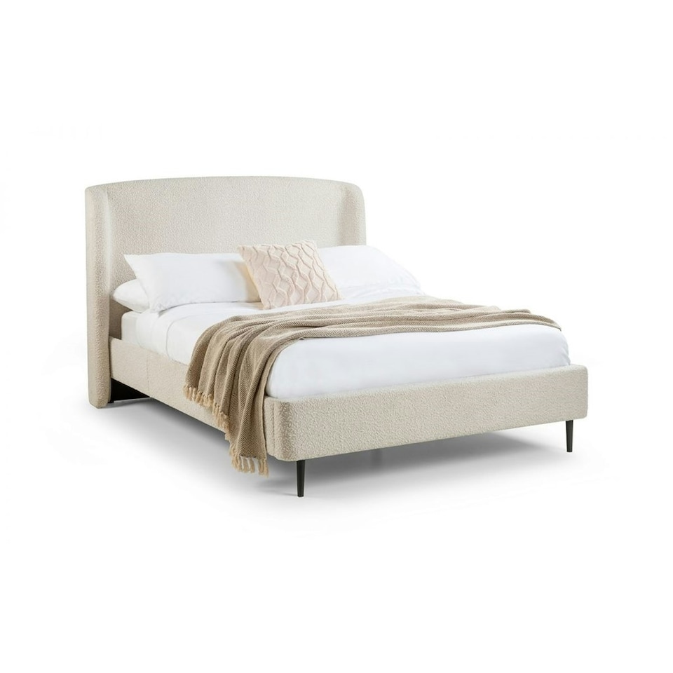 image 1 of Elegant Ivory Boucle Bed with Black Legs - Double 4ft 6" (135cm)