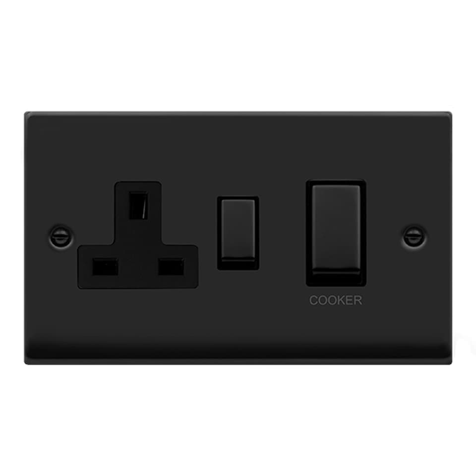 image 1 of SE HOME Matt Black Cooker Control Ingot 45A With 13A Switched Plug Socket Black | Matt