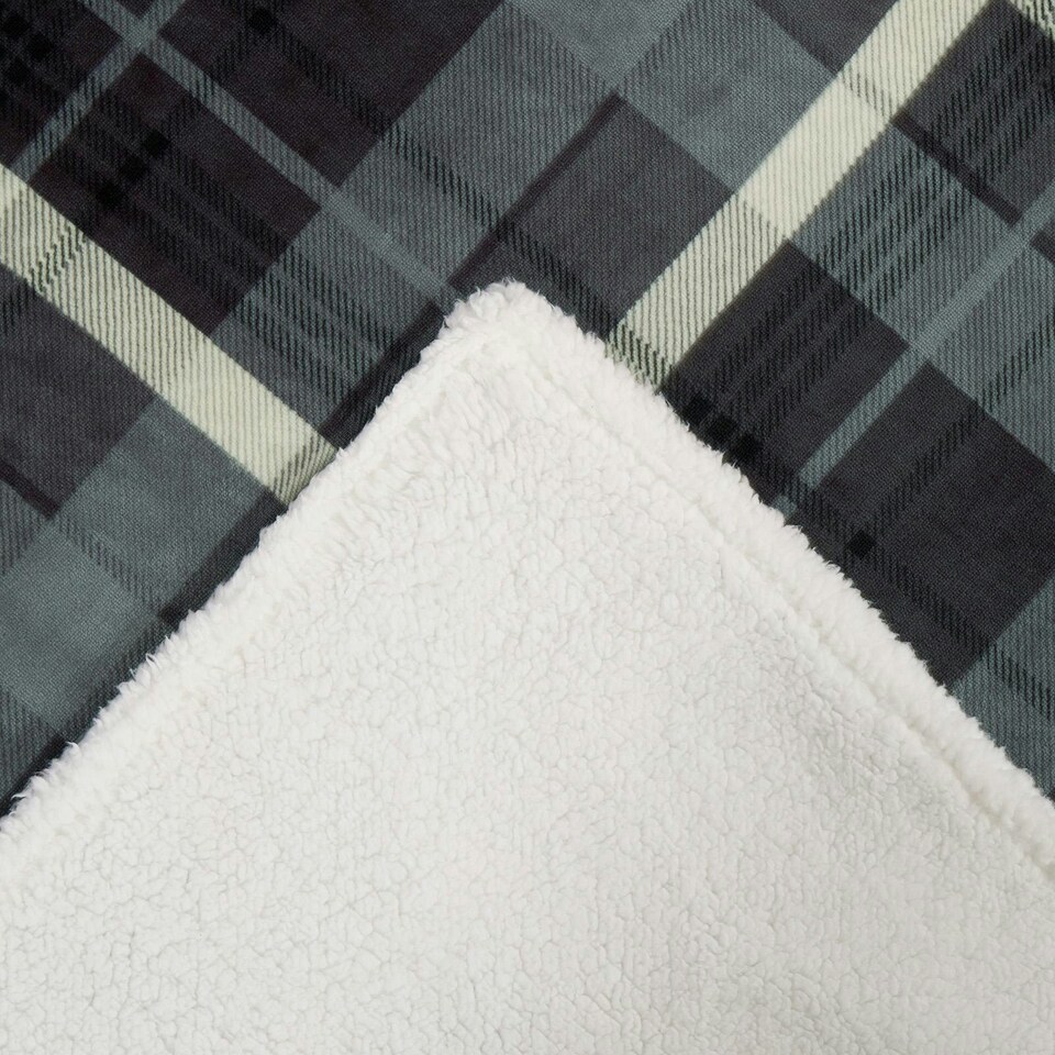 image 1 of OHS Winsford Flannel Fleece Check Printed Throw Blanket, 130x160cm - Grey