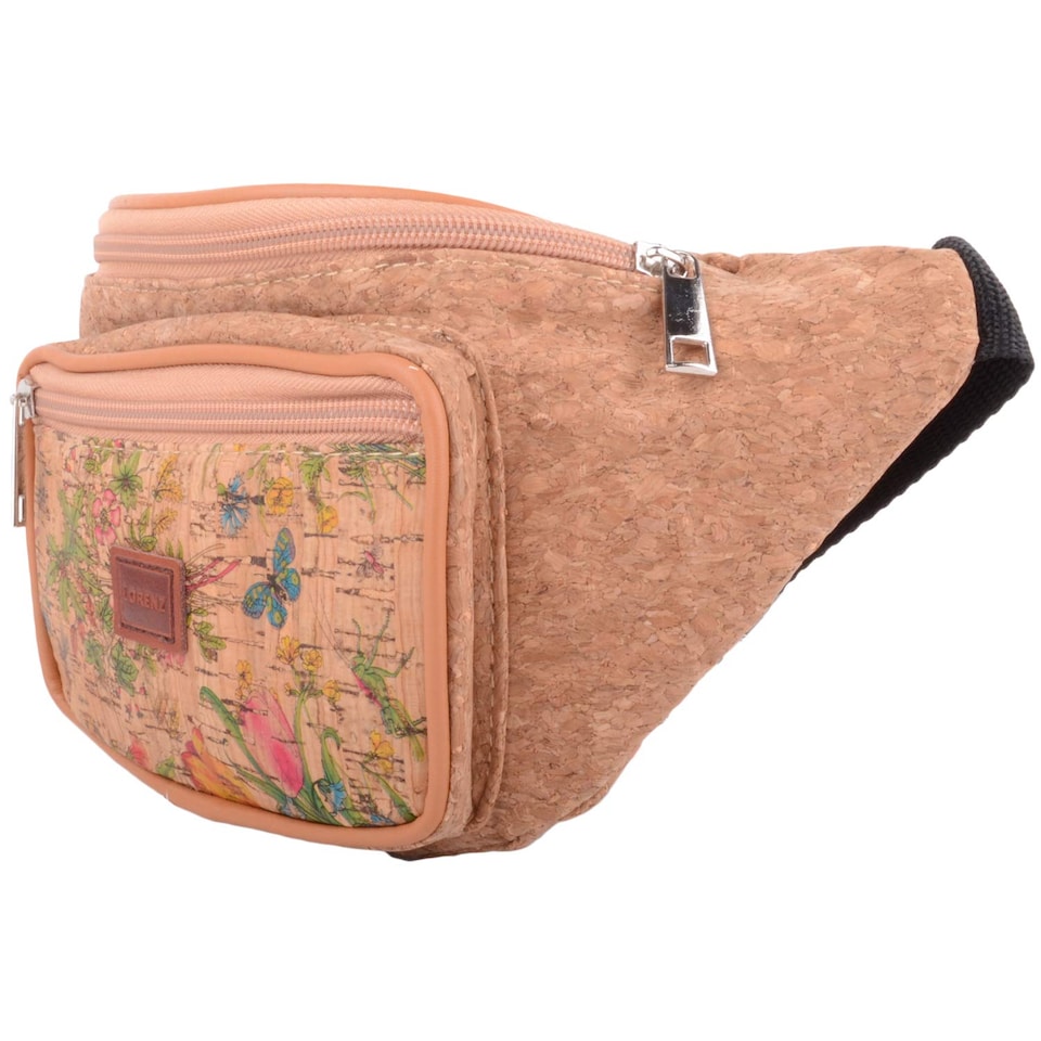 image 1 of Lorenz Womens Travel / Holiday Cork Waist Bag / Bumbag with Floral Design | Brown | Wild Flowers