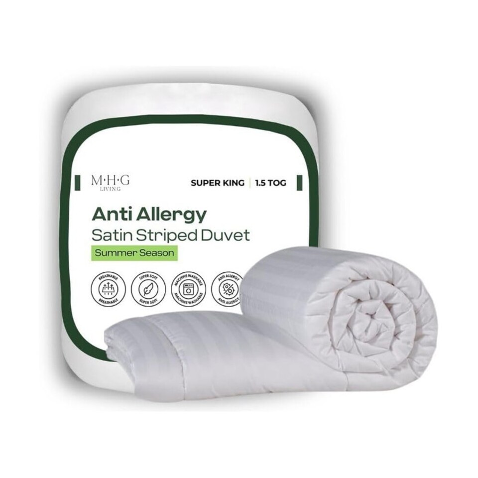 image 1 of MHG Living 1.5 Tog Summer Striped Duvet|Anti-Allergy Hypoallergenic Hollowfibre Quilt-Super King