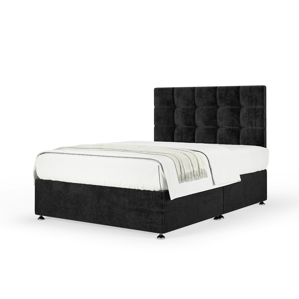 image 1 of Super Ortho Orthopaedic Black Naples Velvet Divan Set And Pearl Headboard Single