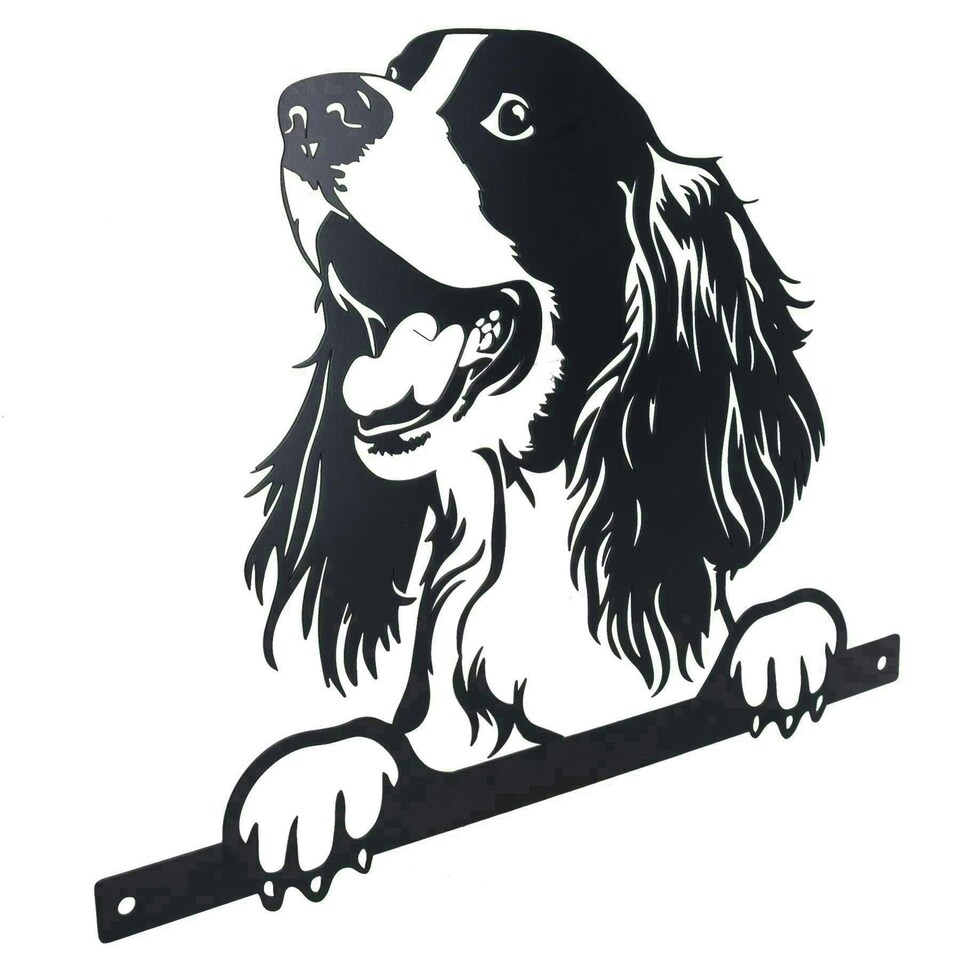 image 1 of Black Metal Peeking Spaniel Silhouette with Fixing Plate Garden Ornament Gift