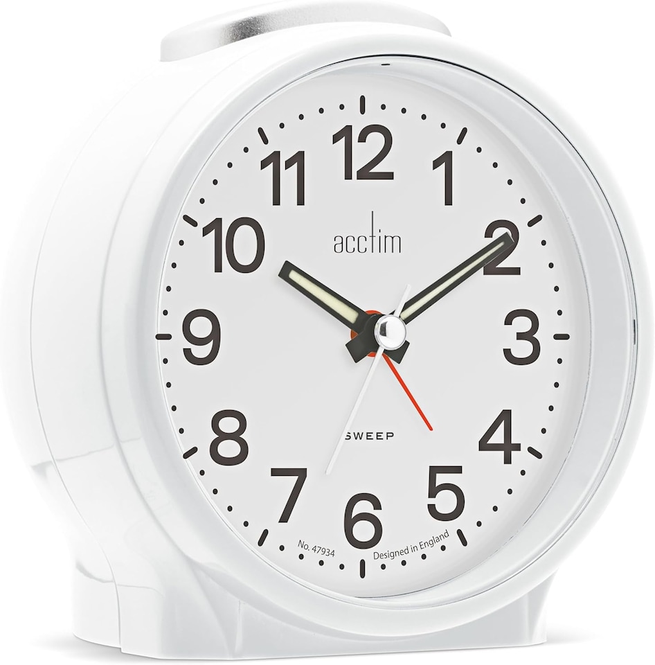 image 1 of Acctim Elsie Analogue Alarm Clock Non Ticking Sweep Quartz Luminous Hands | White | White