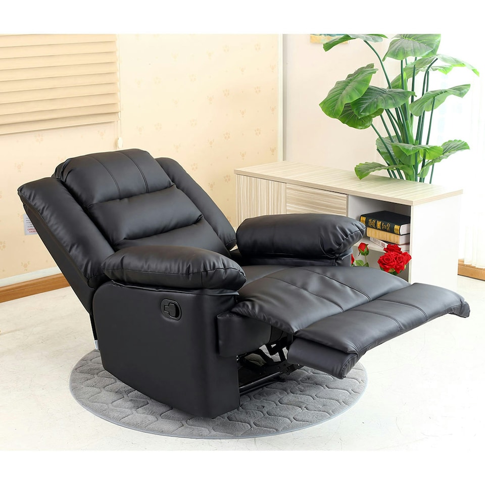 image 1 of Loxley Bonded Leather Manual Recliner Armchair Sofa Home Lounge Chair (Black)