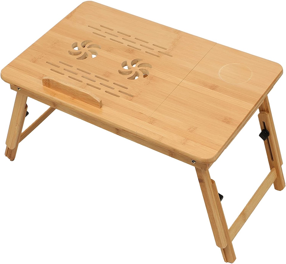 image 1 of Bamboo Folding Laptop Stand Adjustable Angle Bed Breakfast Tray Table Macbook PC | Multi