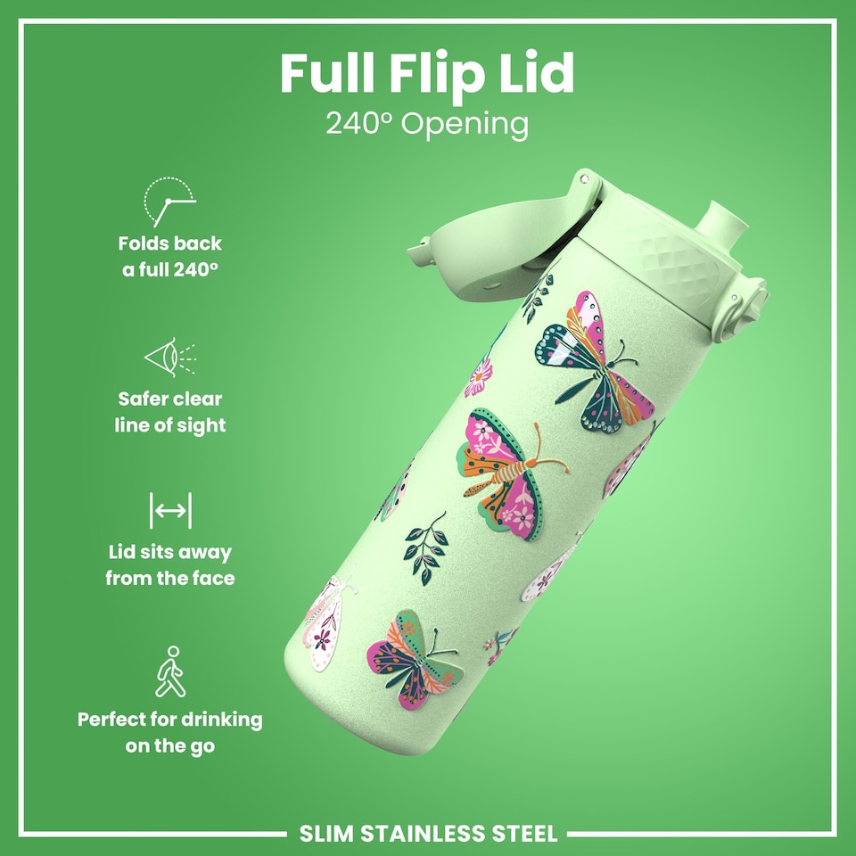 image 1 of Leak Proof Slim Water Bottle, Stainless Steel, 600ml (20oz)