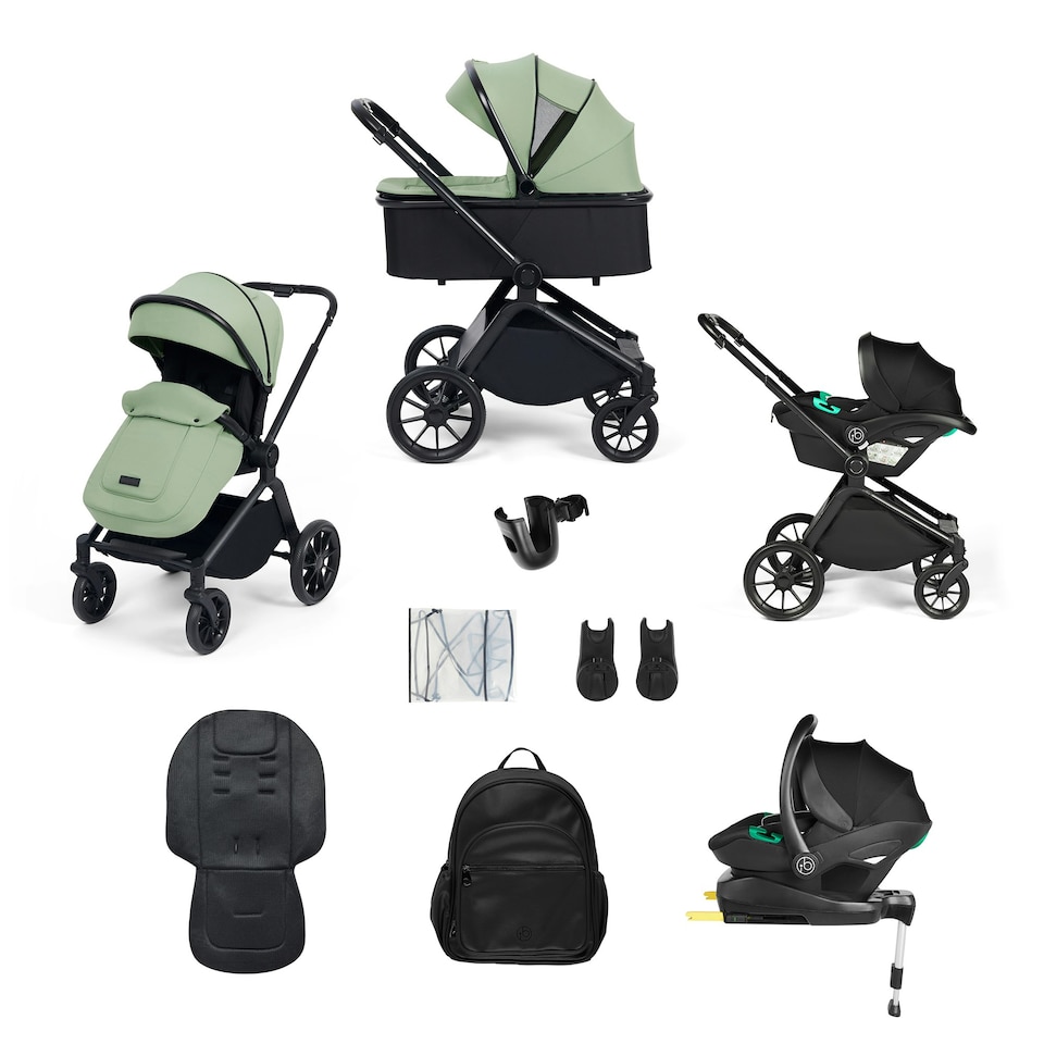 image 1 of Altima Travel System & Stratus i-Size Car Seat & ISOFIX Base – Suitable from Birth to 22kg (Approx. 4 Yrs), One-Hand Fold, Adjustable Handle & More (Sage Green)