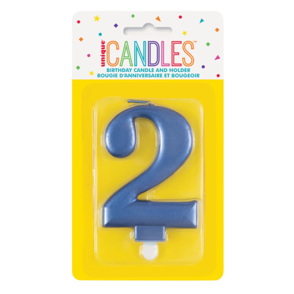 image 1 of Metallic Blue Number 2 Birthday Candle