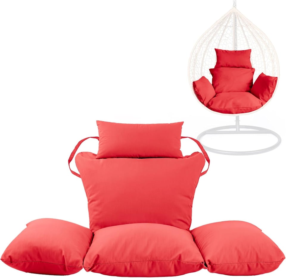 image 1 of Red Replacement Cushion For Swing Egg Chair, 5 Pieces Water-Resistant Hanging Basket Swing Chair Cushion