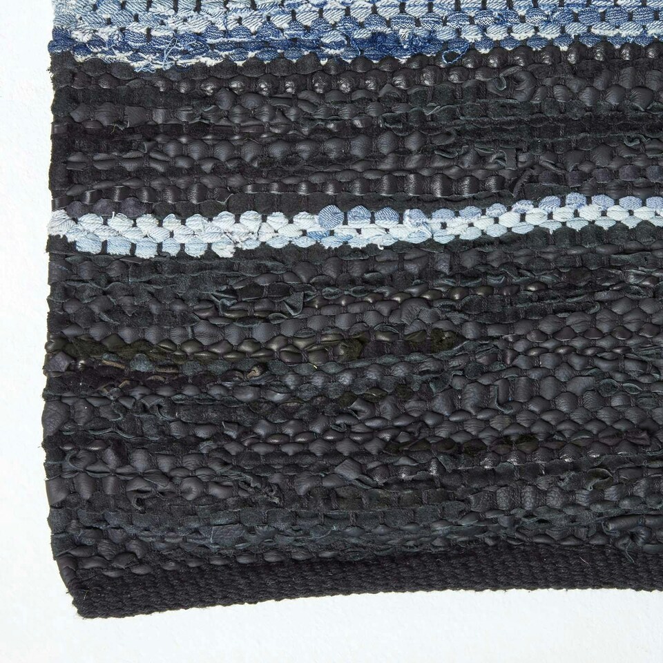 image 1 of Homescapes Texas Leather & Denim Woven Striped Blue Hall Runner - 66 x 200 cm | Blue | Blue