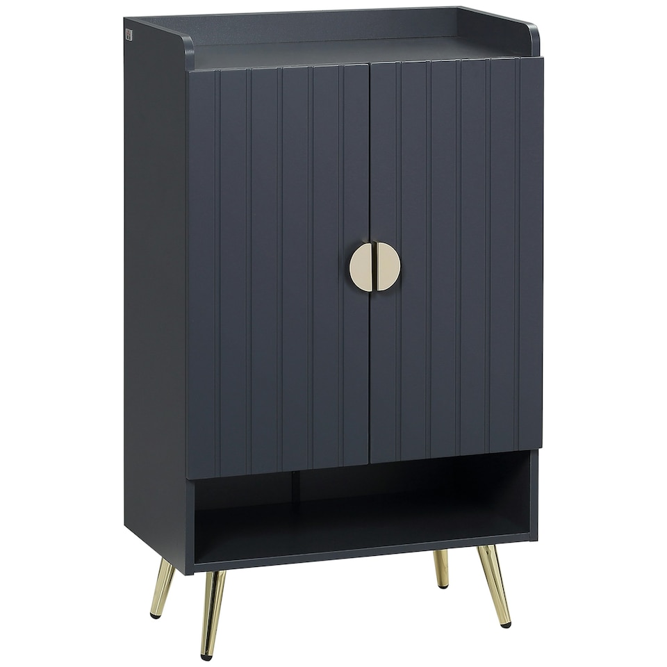 image 1 of HOMCOM Shoe Storage Cabinet with Beadboard Doors for 15 Pairs of Shoes, Grey