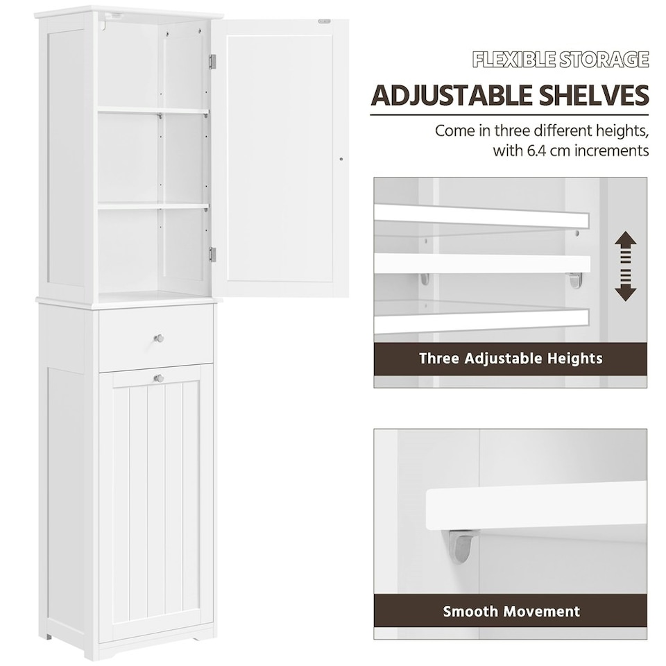 image 1 of Yaheetech Freestanding Bathroom Cabinet with Laundry Basket White White