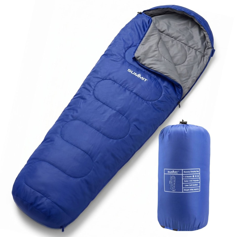 image 1 of vfm-estore Mummy Sleeping Bag Single Camp Blue - 2‑Season, Lightweight 900g