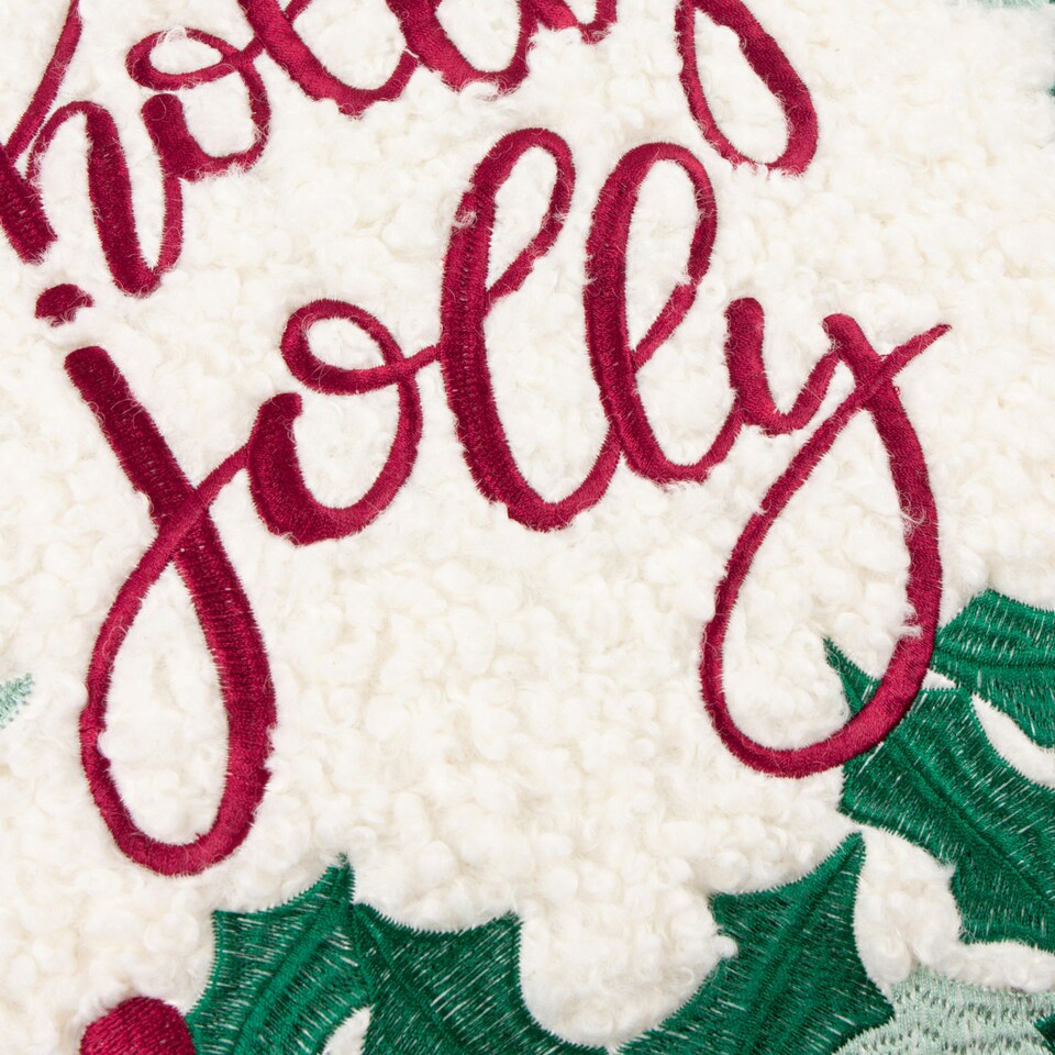 image 1 of furn. Holly Wreath Embroidered Polyester Filled Cushions Red | 45 cm x 45 cm