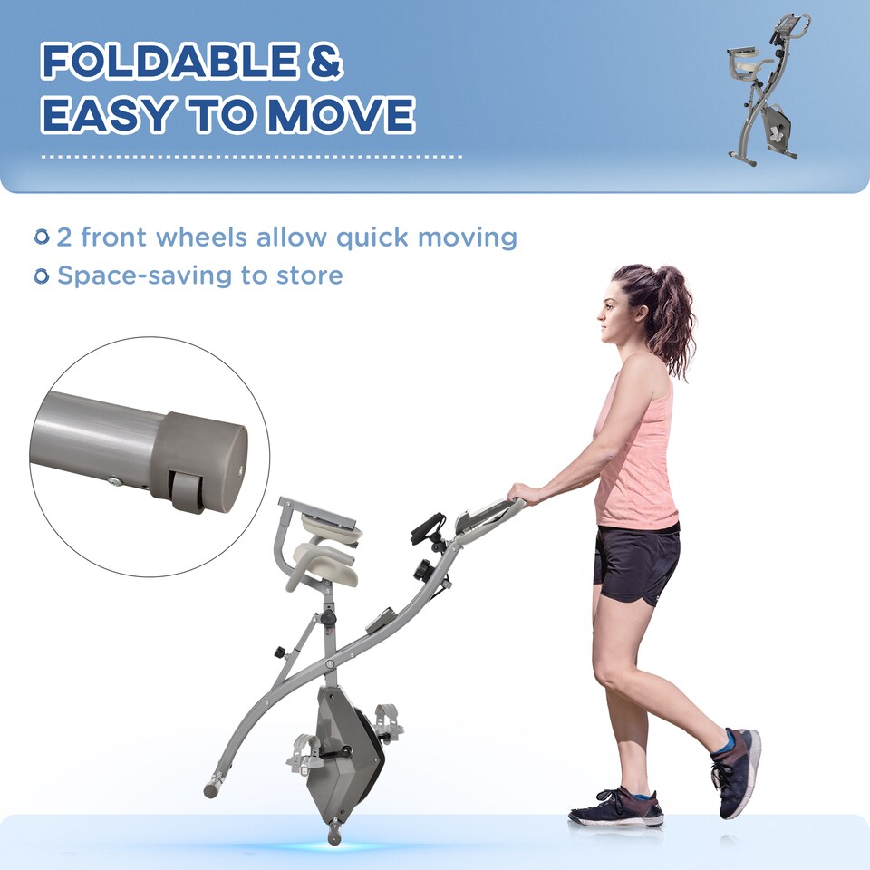 image 1 of HOMCOM 2-In-1 Folding Exercise Bike with 8-Level Magnetic Resistance Grey