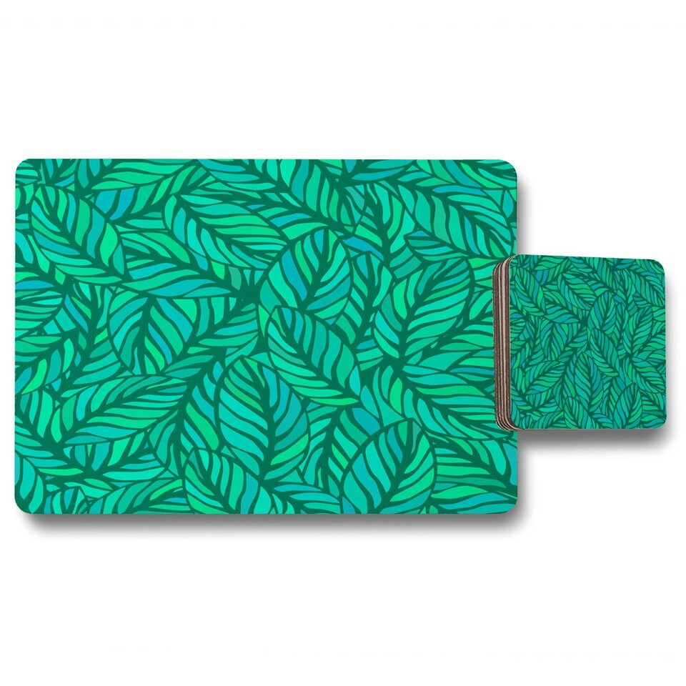 image 1 of Green Leaves Pattern (Placemat & Coaster Set)