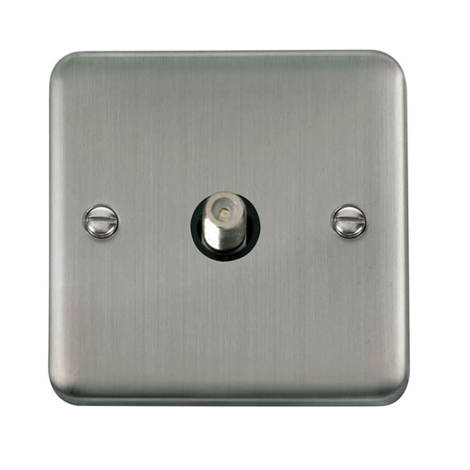 SE HOME Curved Stainless Steel Satellite Socket 1 Gang Black | Stainless Steel