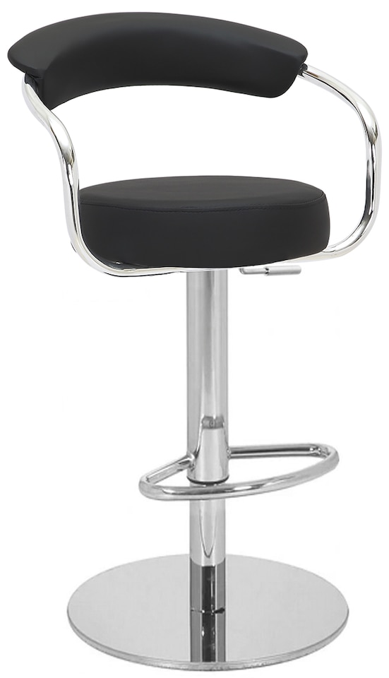 image 1 of Zenith Deluxe Single Kitchen Bar Stool, Chrome Footrest, Height Adjustable Swivel Gas Lift, Faux Leather Seat & Backrest, Black