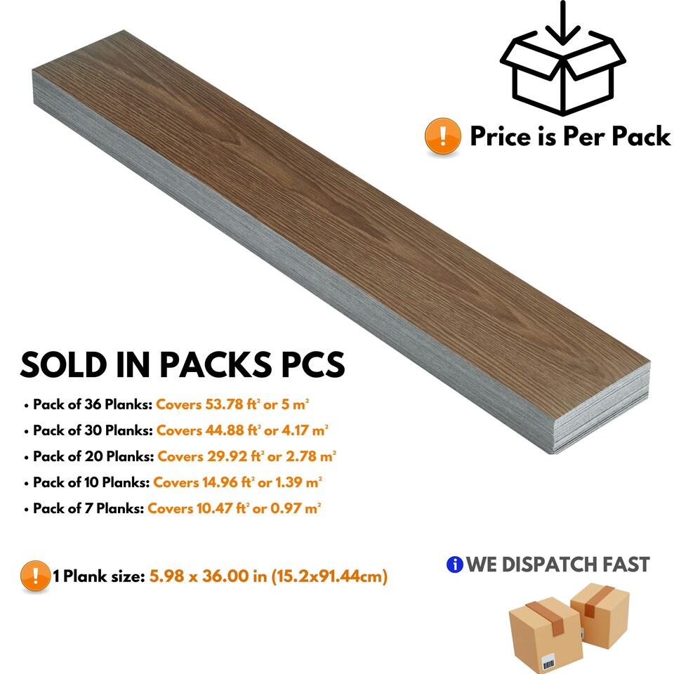 image 1 of NOVECRAFTO Self Adhesive Vinyl Floor Planks – Peel & Stick Flooring – Brown Wood Effect – Easy DIY Installation – Durable & Waterproof Tiles Brown | 2.78 sqm
