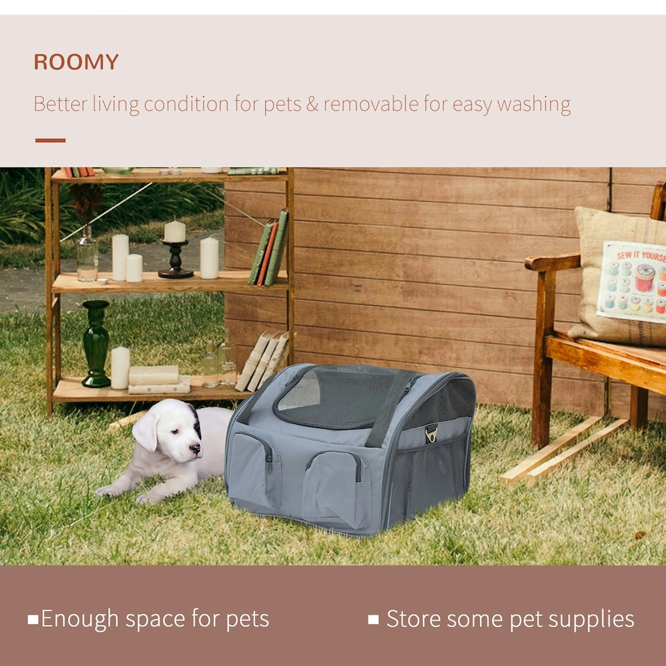 image 1 of PawHut Folding Pet Bag Carrier Car Seat Dog Cat Safety Travel Shoulder Portable