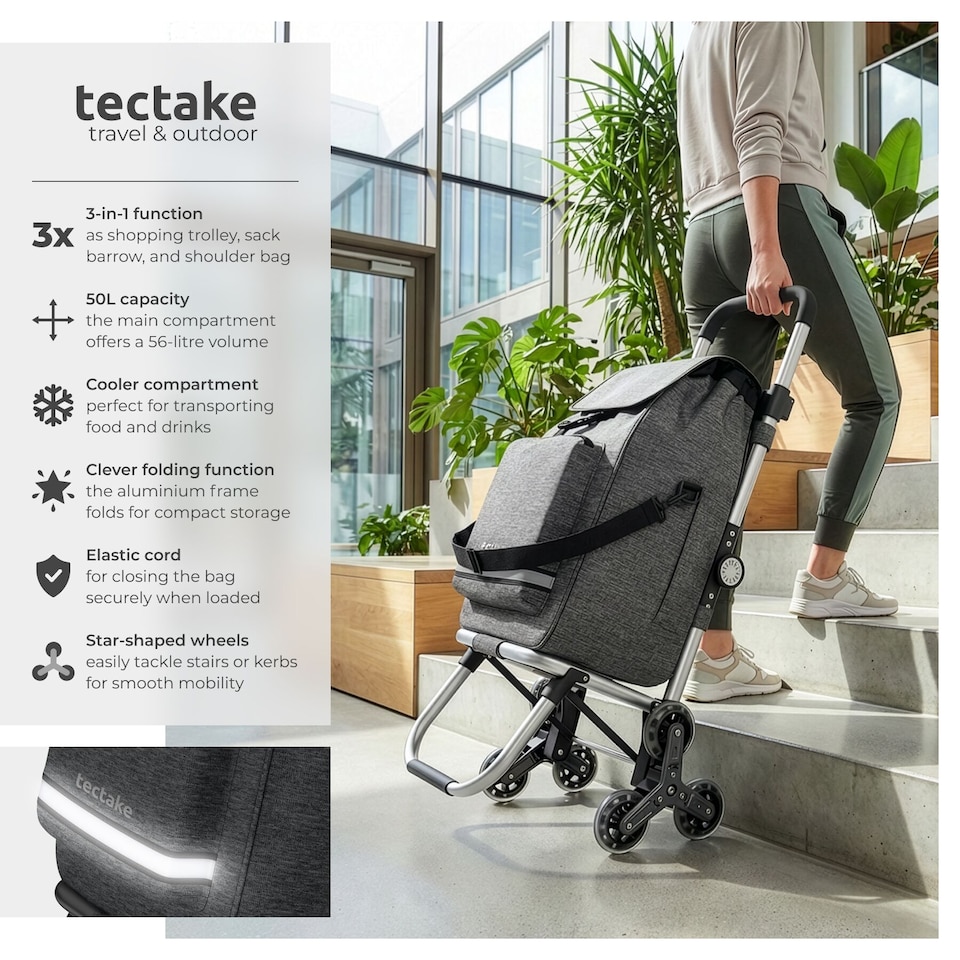 image 1 of Shopping Trolley 3-in-1 Foldable Cart with Cooler Bag