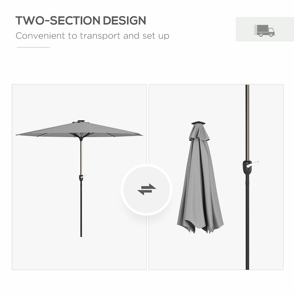 image 1 of Outsunny Solar Patio Garden Parasol with Lights for Outdoor, Light Grey