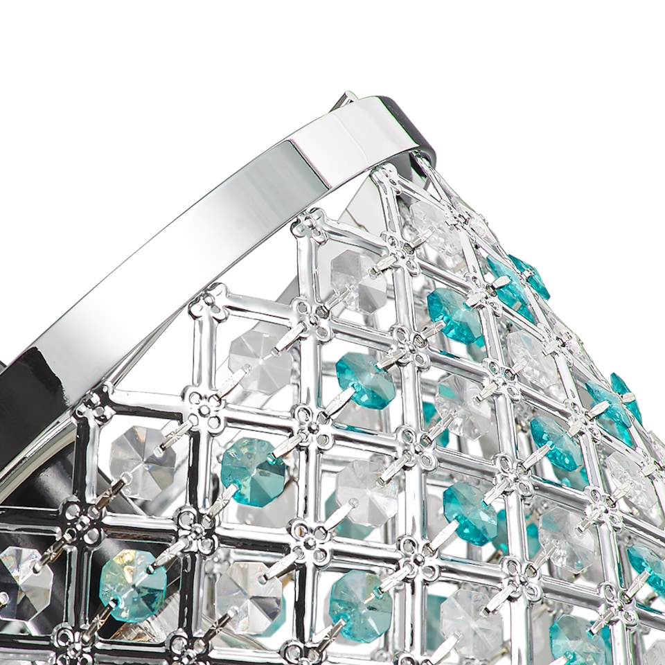 image 1 of Modern Sparkly Ceiling Pendant Light Shade with Clear and Teal Beads | Blue