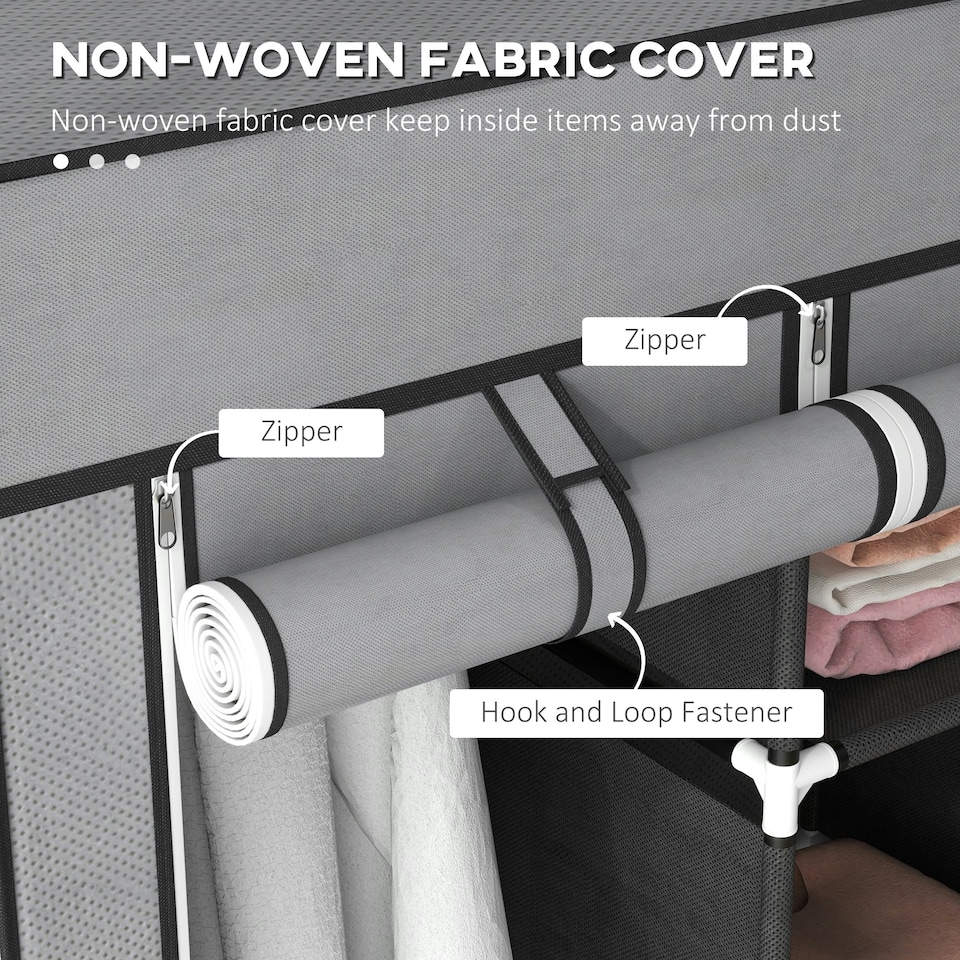 image 1 of HOMCOM Portable Fabric Wardrobe with 5 Shelves and 3 Fabric Drawers, Grey