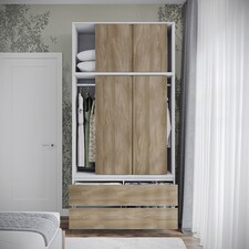 120cm 3 Sliding Doors Children Kids Wardrobe Bedroom Storage Closet Hanging Rail | Multi | Black with Grey Doors | 1