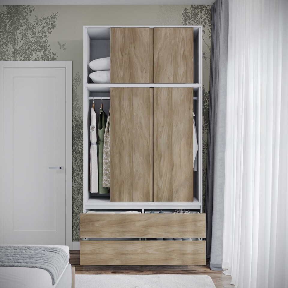 image 1 of 120cm 3 Sliding Doors Children Kids Wardrobe Bedroom Storage Closet Hanging Rail | Multi | Black with Grey Doors | 1